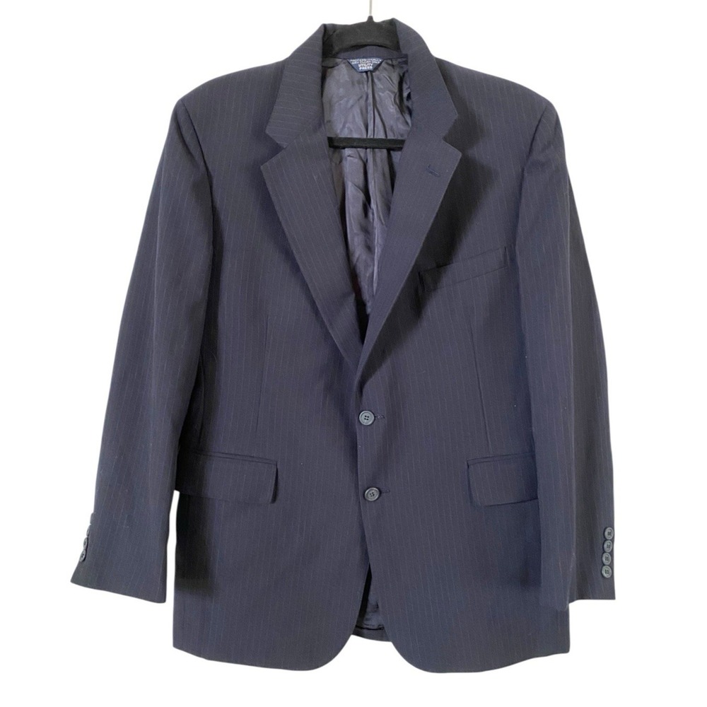 Cricketeer Mens Navy Blue Pinstriped Blazer Sport Coat Two Button Suit Jacket 42